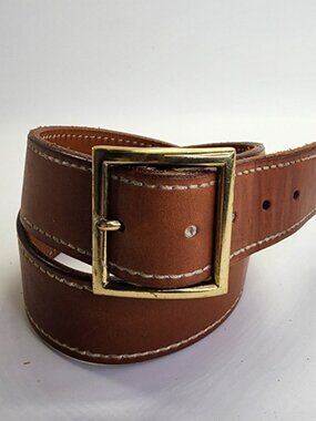 Unbranded Men’s Brown Genuine Leather Belt w/ Brass  Square Buckle 33" USA